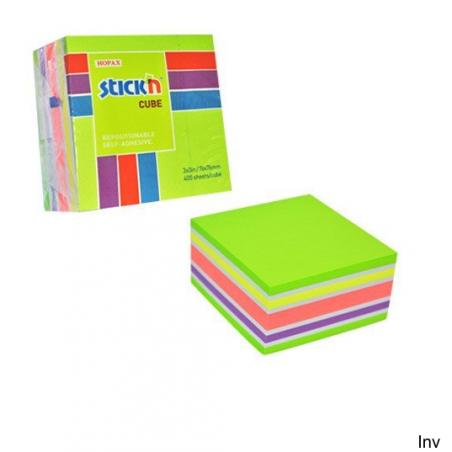 Bloczek samoprzylepny StickN 76x76 mm 400 sztuk mix kolorów zielony, żółty, różowy