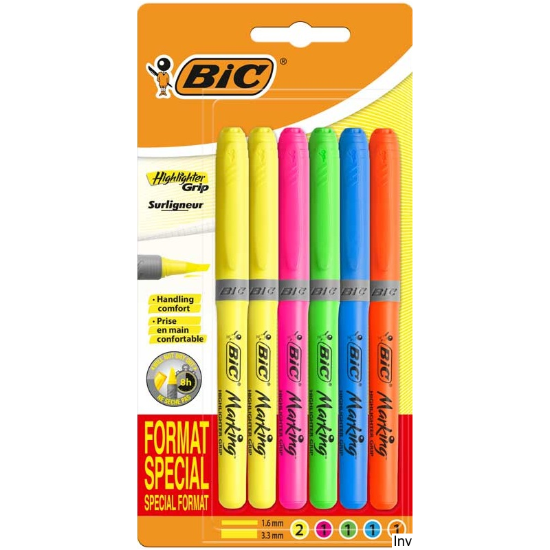 Zakreślacze BIC Highlighter Grip mix 6 sztuk w specjalnym formacie