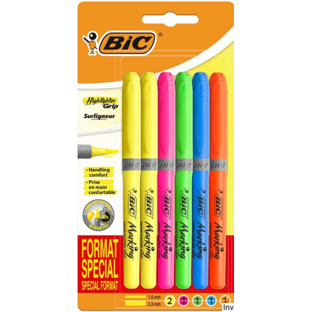 Zakreślacze BIC Highlighter Grip mix 6 sztuk w specjalnym formacie