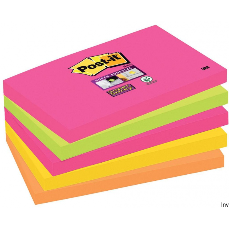 Post-It 3M Bloczek samoprzylepny Super Sticky 127x76mm, 5x90 kartek, neonowe kolory