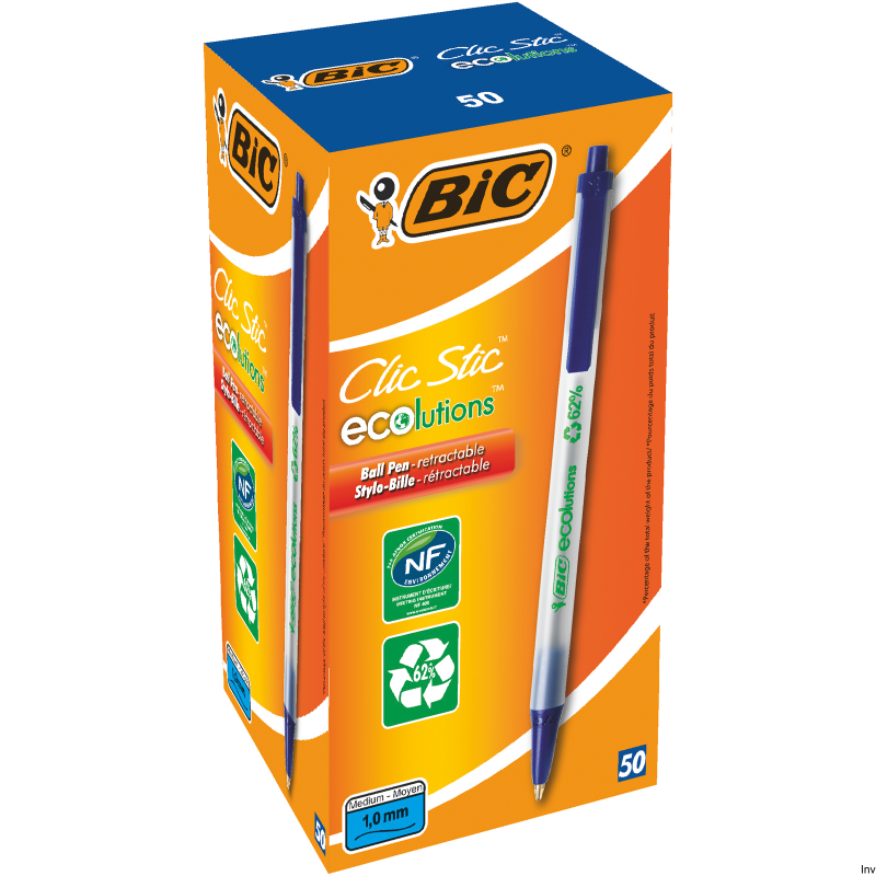 Długopis BIC Ecolutions Clic Stic niebieski 1 mm, 2000 m, 74% z tworzyw pochodzących z odzysku