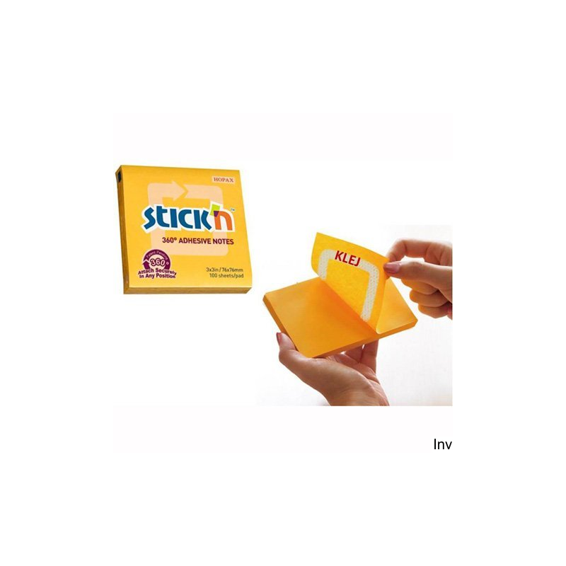 Bloczek samoprzylepny StickN 76x76 mm ciemnożółty 360 stopni 21551