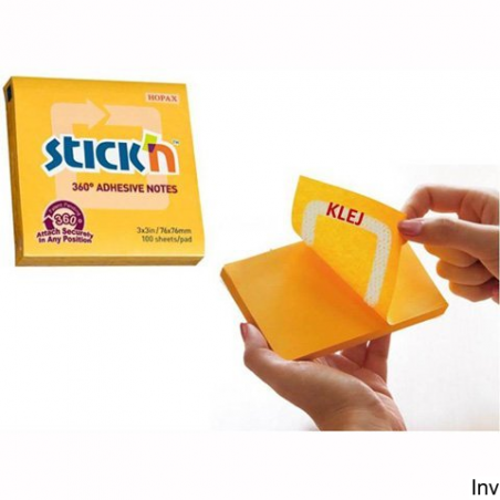 Bloczek samoprzylepny StickN 76x76 mm ciemnożółty 360 stopni 21551