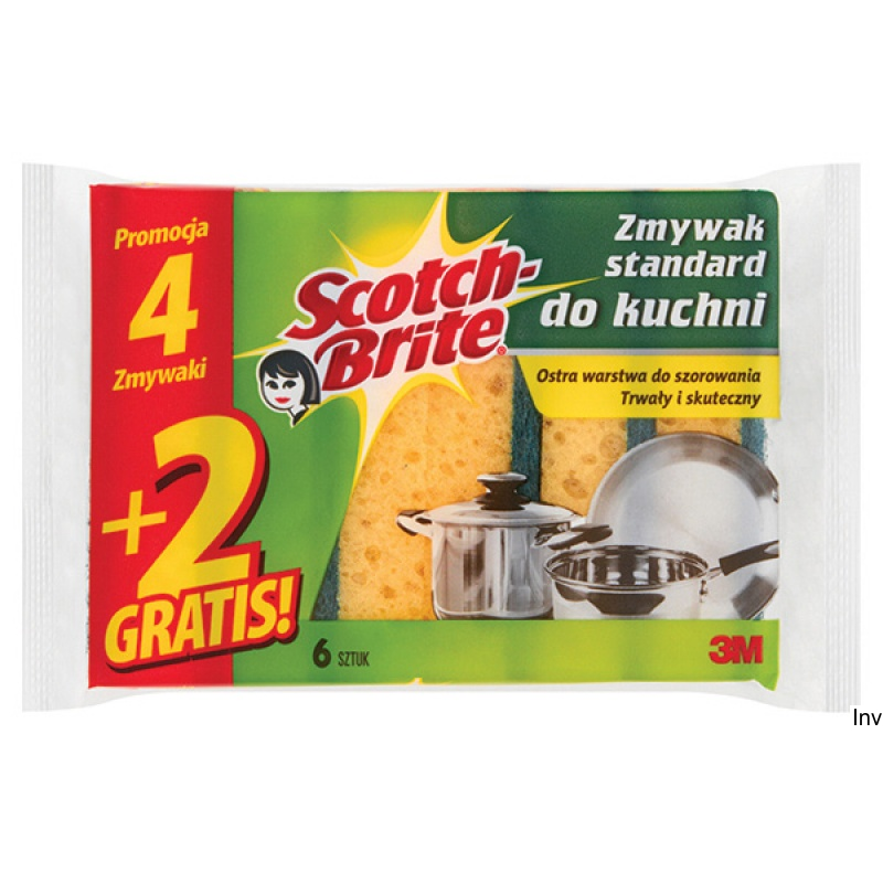 Gąbka do zmywania Scotch-Brite, uniwersalna do trudnych zabrudzeń, 6 sztuk, żółta
