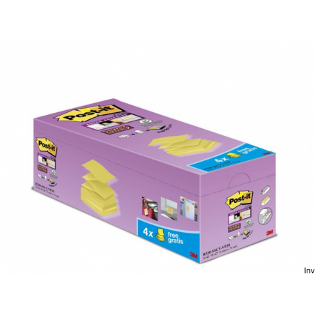 Bloczek samoprzylepny Post-It Super Sticky Z-Notes 76x76mm, 16x90 sztuk, żółty, 4 bloczki gratis