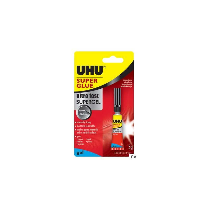 Klej UHU Super Glue w żelu 3g do porowatych materiałów, porcelany, drewna, gumy, metali i plastików