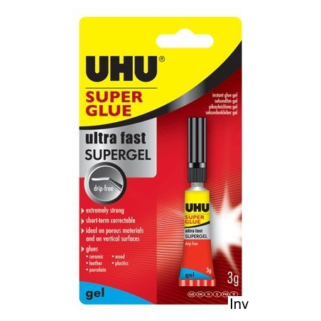 Klej UHU Super Glue w żelu 3g do porowatych materiałów, porcelany, drewna, gumy, metali i plastików