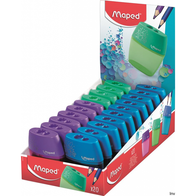 Temperówka SHAKER 2 z 2 otworami i pojemnikiem na ścinki, kolor mix, Maped, opakowanie 20 sztuk