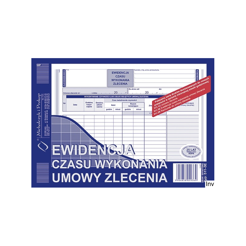 Ewidencja czasu wykonania zlecenia A5 offset 40 kartek Michalczyk i Prokop