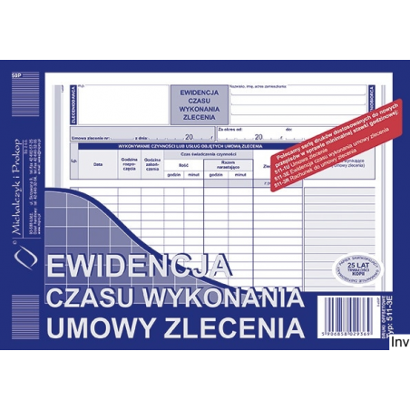 Ewidencja czasu wykonania zlecenia A5 offset 40 kartek Michalczyk i Prokop