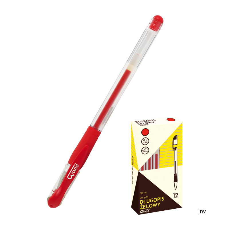 Pióro żelowe Grand GR-101 czerwone z wymiennym wkładem, ergonomiczny uchwyt, 1 sztuka