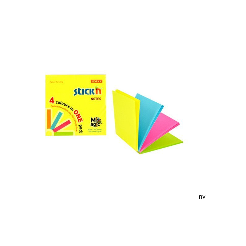 Bloczek samoprzylepny StickN MAGIC PAD 76x76 mm neon mix kolorów, 100 kartek