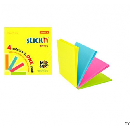 Bloczek samoprzylepny StickN MAGIC PAD 76x76 mm neon mix kolorów, 100 kartek