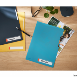 Folder A4 Leitz Cosy z kieszonką na etykietę, niebieski, mieści do 40 kartek, matowe wykończenie