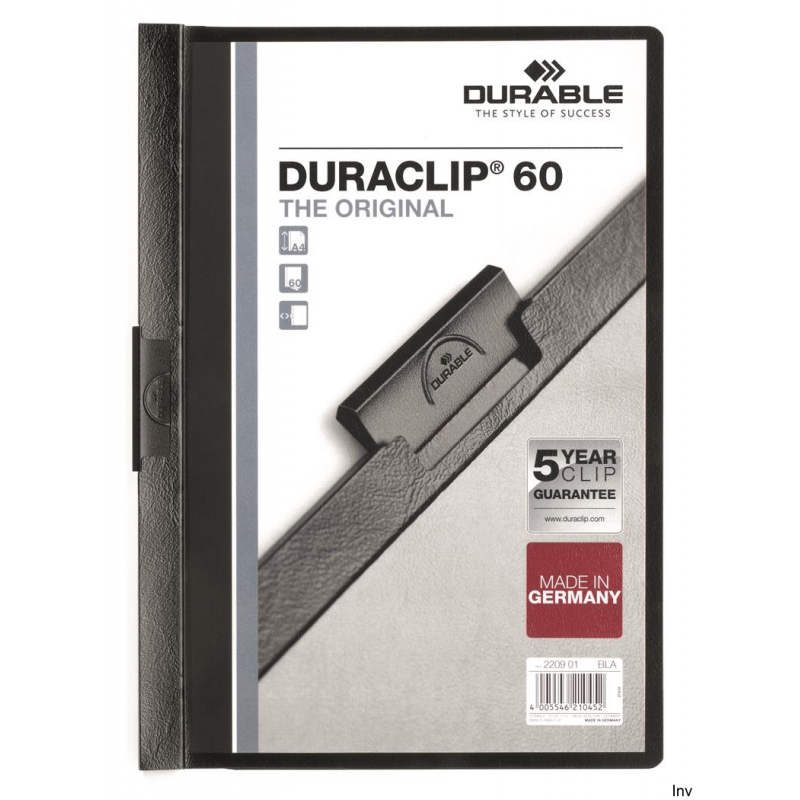 Skoroszyt zaciskowy Durable Duraclip Original 60 czarny A4 z metalowym klipsem na 30-60 kartek