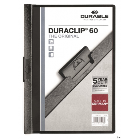 Skoroszyt zaciskowy Durable Duraclip Original 60 czarny A4 z metalowym klipsem na 30-60 kartek