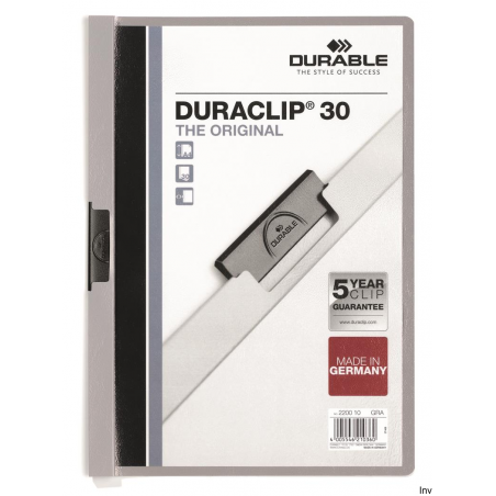 Skoroszyt DURABLE DURACLIP Original 30 A4 szary z metalowym klipsem do dokumentów bez dziurkowania