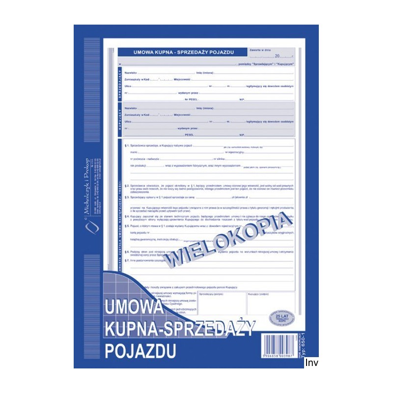 650-1 Umowa kupna - sprzedaży pojazdu MICHALCZYK&PROKOP A4 40 kartek