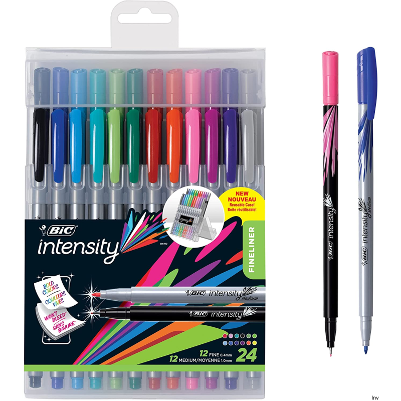 Flamastry BIC Intensity Fine mix 20 sztuk, tusz wodny, odporne na rozmazywanie, średnica końcówki 0,8 mm