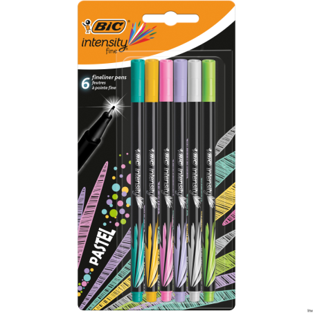 Cienkopis BIC Intensity Fine Pastel 6 sztuk, tusz wodny, 0,8 mm, odporny na rozmazywanie