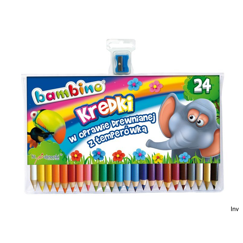 Kredki Bambino w drewnie 24 kolory 15 cm z temperówką
