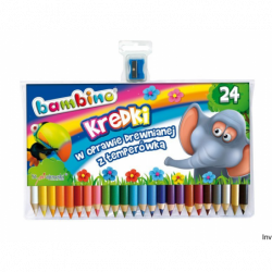 Kredki Bambino w drewnie 24 kolory 15 cm z temperówką