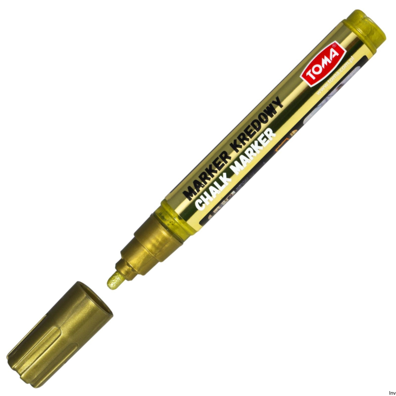 Marker kredowy Toma 4,5 mm złoty, 8 g tuszu, do tablic i szkła, końcówka okrągła, zmywalny