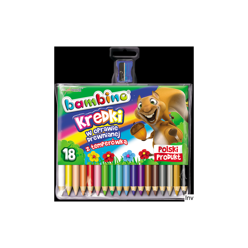 Kredki trójkątne Bambino 18 kolorów z temperówką w oprawie drewnianej